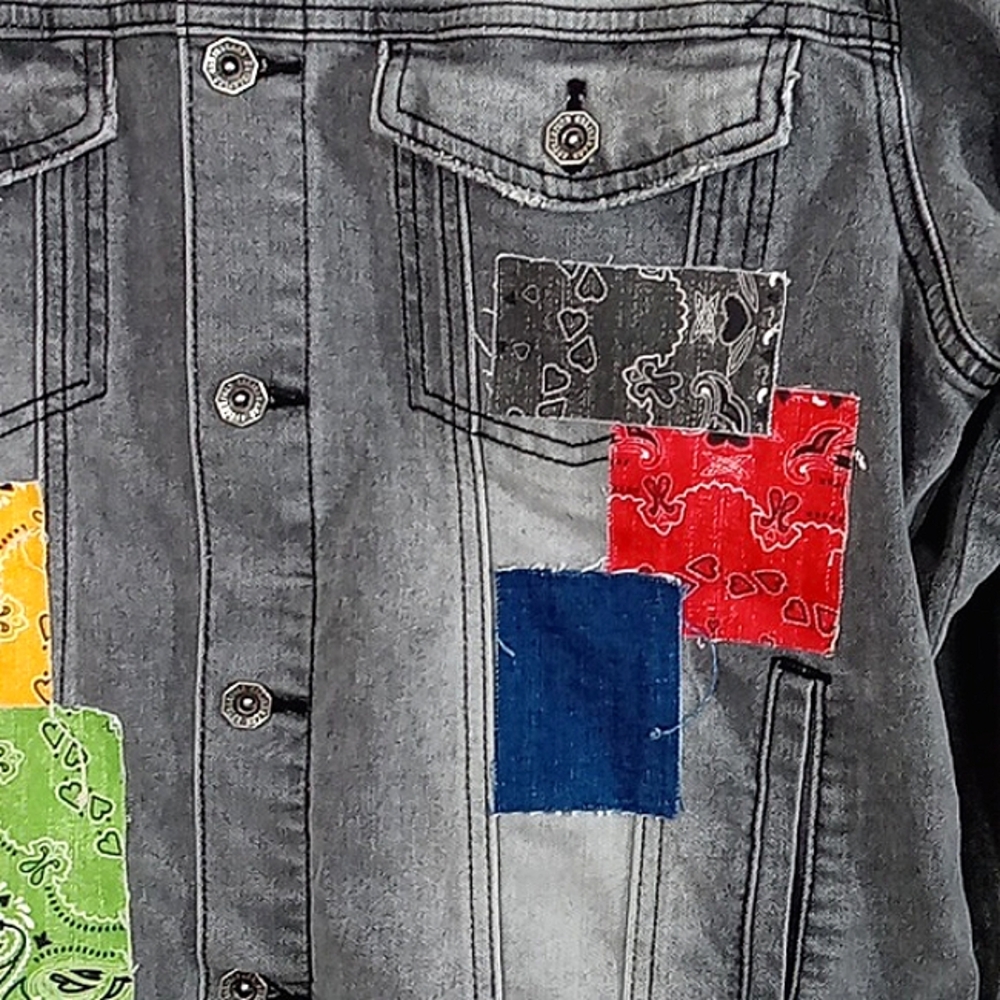 Rutherford Vintage Patchwork Jean Jacket Gray Den… - image 4